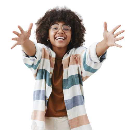 excited cute young woman with outstretched arms