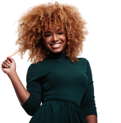 Smiling Woman Having Fun With Her Curly Hair